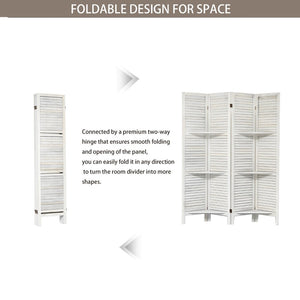 English Elm Room Divider Four Panel Paulownia Wood Screen with Open Shelves for Home Office W2701P206955