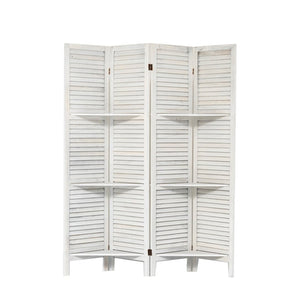 English Elm Room Divider Four Panel Paulownia Wood Screen with Open Shelves for Home Office W2701P206955
