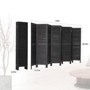 English Elm 8 Panel Paulownia Wood Louvered Freestanding Privacy Screen for Bedroom or Office W2701P207449