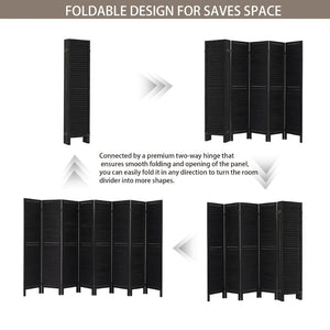 English Elm 8 Panel Paulownia Wood Louvered Freestanding Privacy Screen for Bedroom or Office W2701P207449