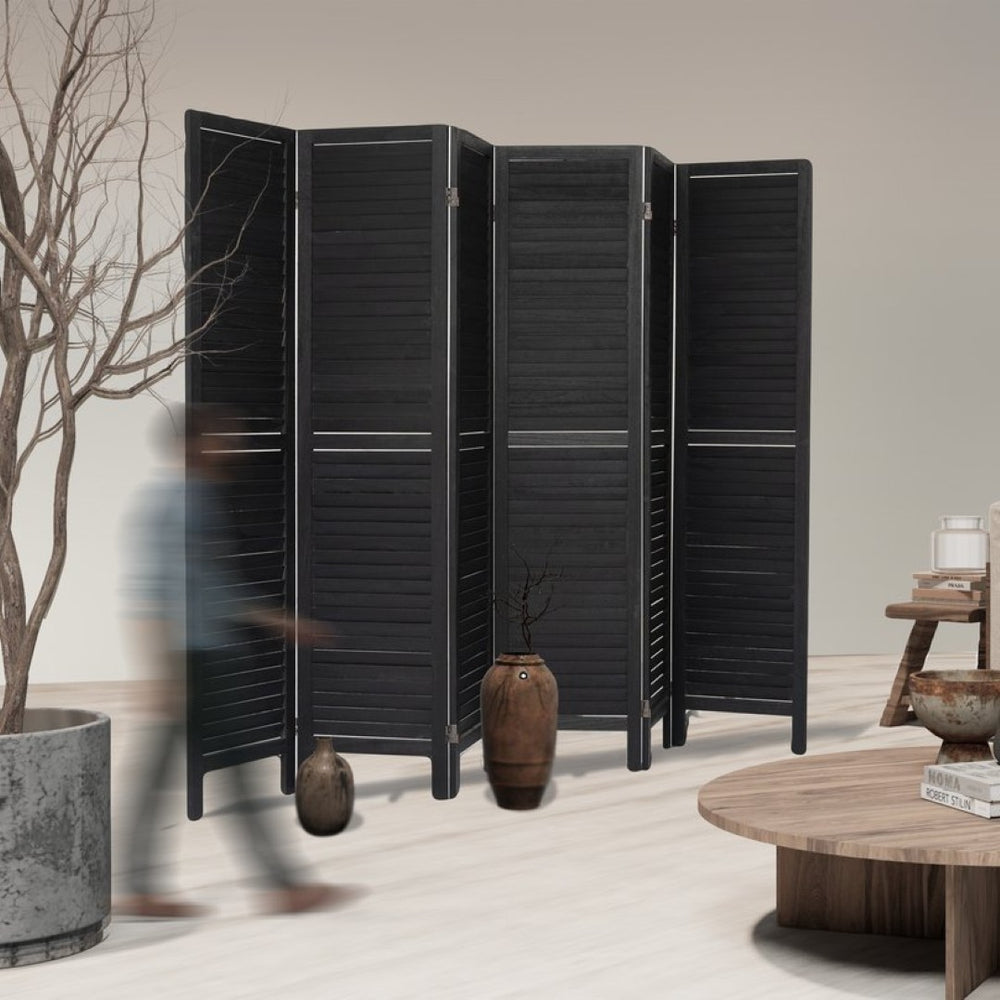 English Elm 6 Panel Paulownia Wood Louvered Folding Screen Freestanding Privacy Divider for Any Room W2701P207452