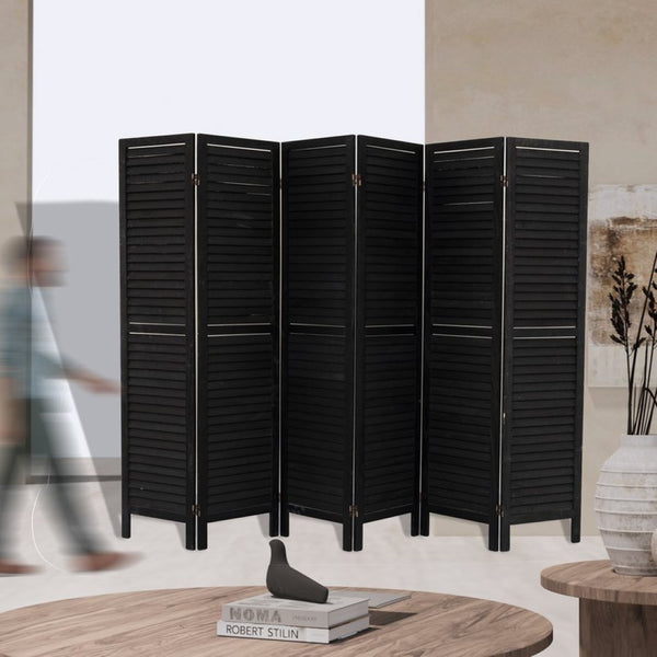 English Elm 6 Panel Paulownia Wood Louvered Folding Screen Freestanding Privacy Divider for Any Room W2701P207452