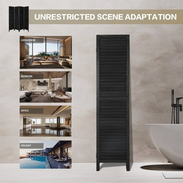 English Elm 6 Panel Paulownia Wood Louvered Folding Screen Freestanding Privacy Divider for Any Room W2701P207452