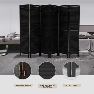 English Elm 6 Panel Paulownia Wood Louvered Folding Screen Freestanding Privacy Divider for Any Room W2701P207452