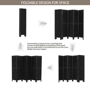 English Elm 6 Panel Paulownia Wood Louvered Folding Screen Freestanding Privacy Divider for Any Room W2701P207452