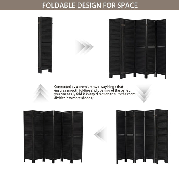 English Elm 6 Panel Paulownia Wood Louvered Folding Screen Freestanding Privacy Divider for Any Room W2701P207452