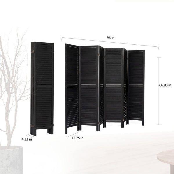 English Elm 6 Panel Paulownia Wood Louvered Folding Screen Freestanding Privacy Divider for Any Room W2701P207452