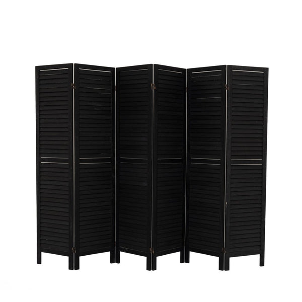 English Elm 6 Panel Paulownia Wood Louvered Folding Screen Freestanding Privacy Divider for Any Room W2701P207452