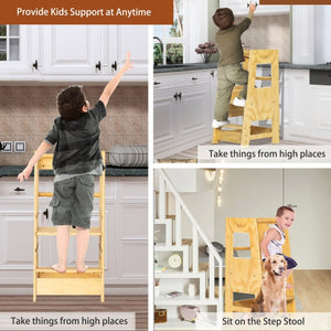 English Elm Toddler Learning Tower Adjustable Standing Helper with Four Sided Safety Rail Natural Wood W2701P207453