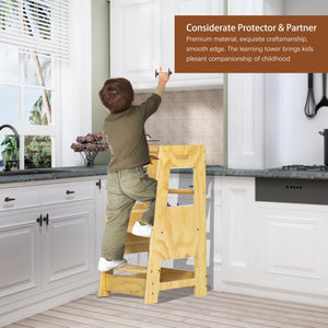 English Elm Toddler Learning Tower Adjustable Standing Helper with Four Sided Safety Rail Natural Wood W2701P207453
