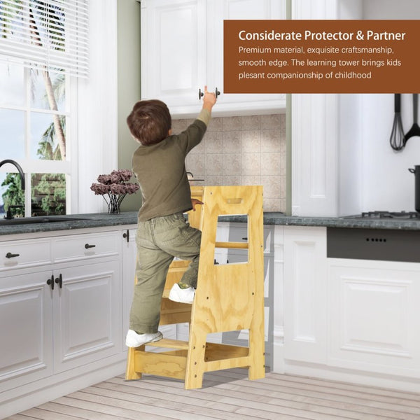 English Elm Toddler Learning Tower Adjustable Standing Helper with Four Sided Safety Rail Natural Wood W2701P207453