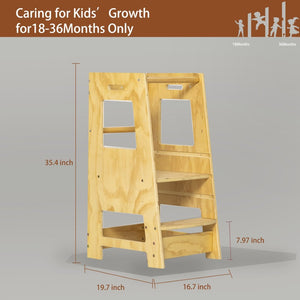 English Elm Toddler Learning Tower Adjustable Standing Helper with Four Sided Safety Rail Natural Wood W2701P207453