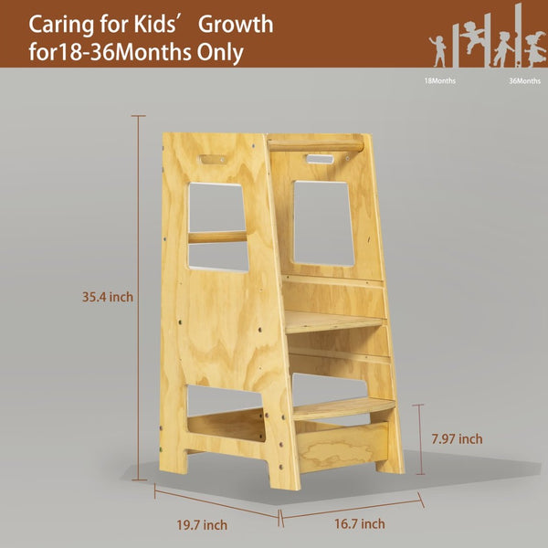 English Elm Toddler Learning Tower Adjustable Standing Helper with Four Sided Safety Rail Natural Wood W2701P207453