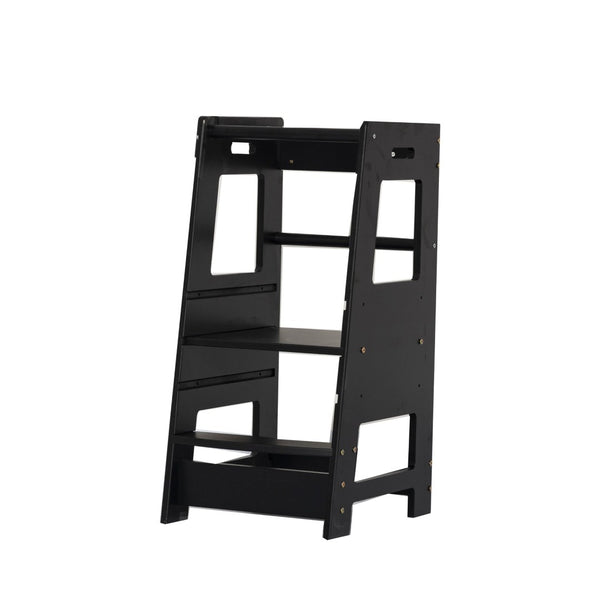 English Elm Toddler Learning Tower Adjustable Standing Helper with Four Sided Safety Rail Black W2701P207508