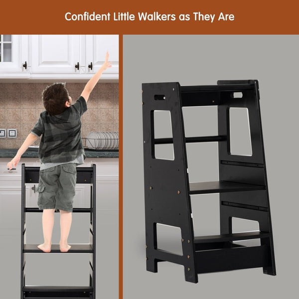 English Elm Toddler Learning Tower Adjustable Standing Helper with Four Sided Safety Rail Black W2701P207508