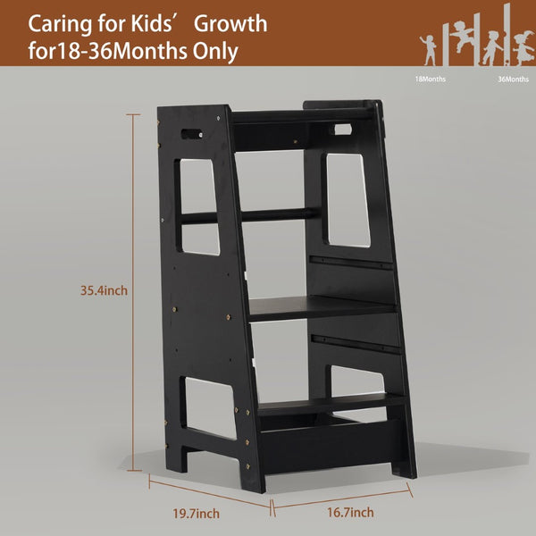 English Elm Toddler Learning Tower Adjustable Standing Helper with Four Sided Safety Rail Black W2701P207508