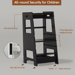 English Elm Toddler Learning Tower Adjustable Standing Helper with Four Sided Safety Rail Black W2701P207508