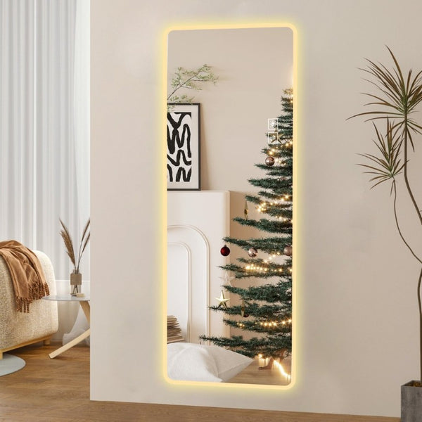 English Elm Full Length LED Vanity Mirror Wall Mounted with Dual Tone Lighting and Rounded Corners W2709P465267