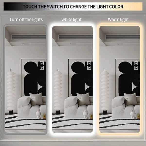 English Elm Full Length LED Vanity Mirror Wall Mounted with Dual Tone Lighting and Rounded Corners W2709P465267
