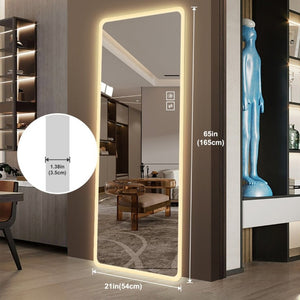 English Elm Full Length LED Vanity Mirror Wall Mounted with Dual Tone Lighting and Rounded Corners W2709P465267