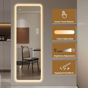 English Elm Full Length LED Vanity Mirror Wall Mounted with Dual Tone Lighting and Rounded Corners W2709P465267