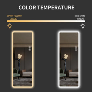 English Elm Full Length LED Vanity Mirror Wall Mounted with Dual Tone Lighting and Rounded Corners W2709P465267