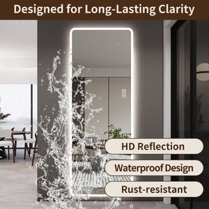 English Elm Led Full Body Wall Mirror with Dimmable Tri-Tone Lighting Anti-Fog Tempered Glass W2709P465279