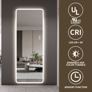 English Elm Led Full Body Wall Mirror with Dimmable Tri-Tone Lighting Anti-Fog Tempered Glass W2709P465279