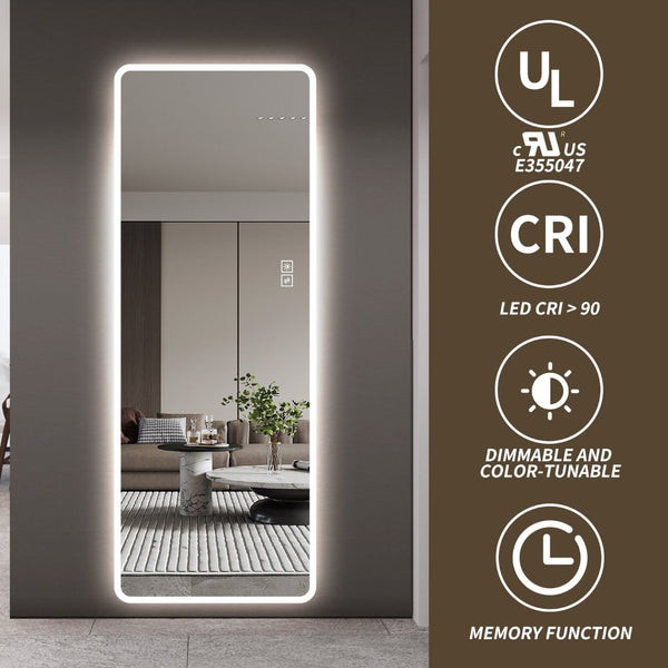 English Elm Led Full Body Wall Mirror with Dimmable Tri-Tone Lighting Anti-Fog Tempered Glass W2709P465279