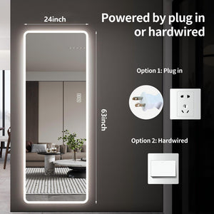 English Elm Led Full Body Wall Mirror with Dimmable Tri-Tone Lighting Anti-Fog Tempered Glass W2709P465279