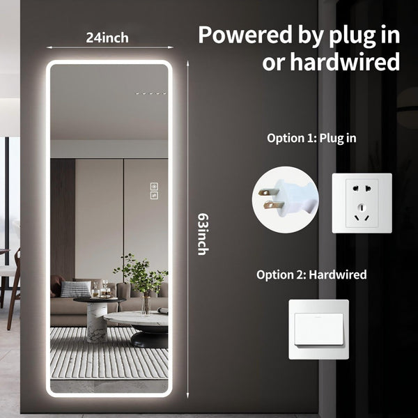 English Elm Led Full Body Wall Mirror with Dimmable Tri-Tone Lighting Anti-Fog Tempered Glass W2709P465279