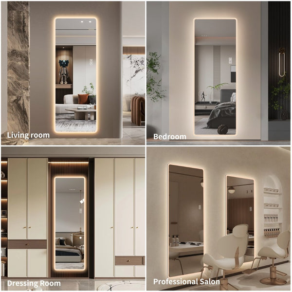 English Elm Led Full Body Wall Mirror with Dimmable Tri-Tone Lighting Anti-Fog Tempered Glass W2709P465279