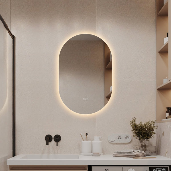 English Elm 24 in Capsule Led Backlit Bathroom Vanity Mirror with Anti-fog and Tri-tone Lighting W2709P465770