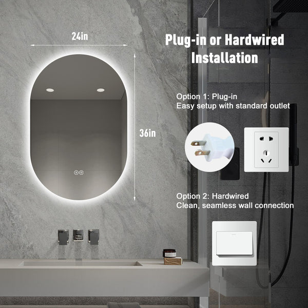 English Elm 24 in Capsule Led Backlit Bathroom Vanity Mirror with Anti-fog and Tri-tone Lighting W2709P465770
