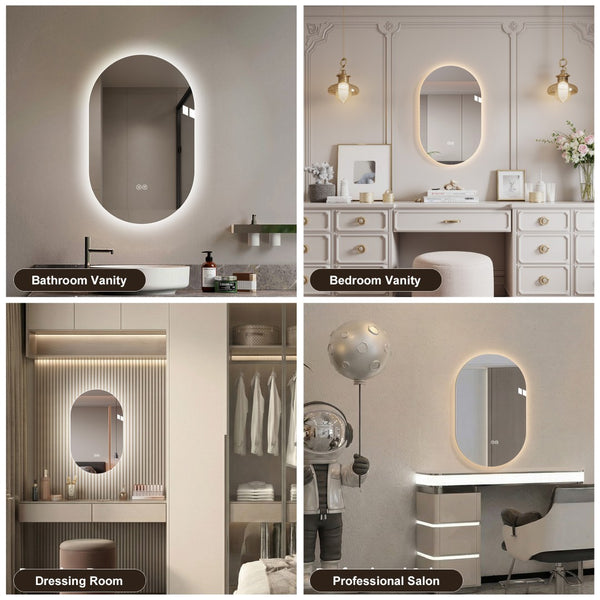 English Elm 24 in Capsule Led Backlit Bathroom Vanity Mirror with Anti-fog and Tri-tone Lighting W2709P465770