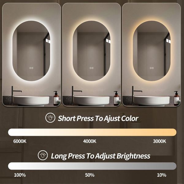 English Elm 24 in Capsule Led Backlit Bathroom Vanity Mirror with Anti-fog and Tri-tone Lighting W2709P465770