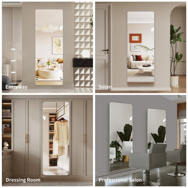 English Elm 59 in Slim Full Length Wall Mirror with Copper Free Silver Glass for Bedroom or Entryway W2709P465771
