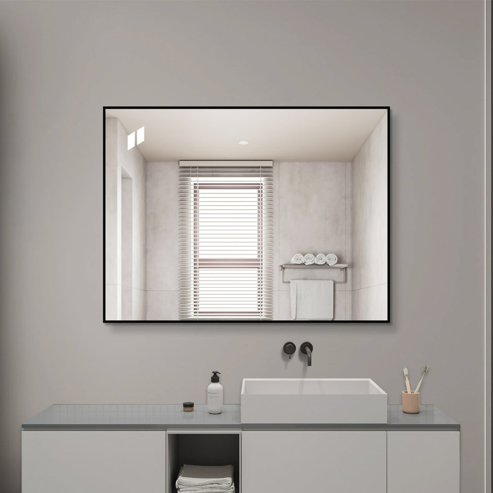 English Elm 24*32 Black Aluminum Framed Wall Mirror Hd Silver Glass for Bathroom or Entryway W2709P465775
