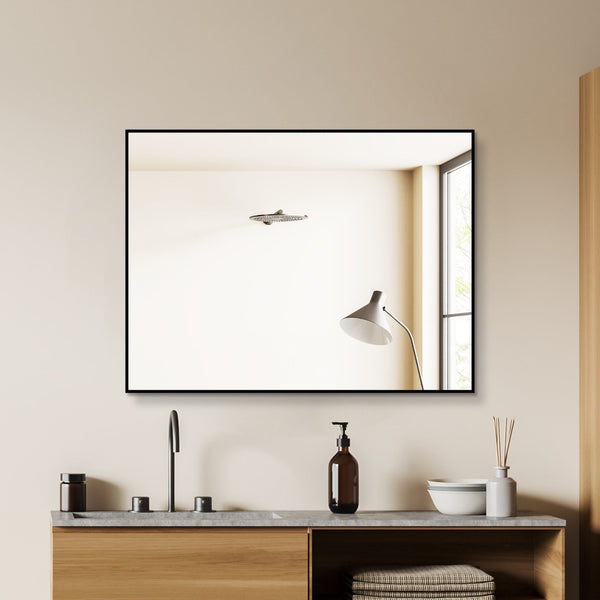English Elm 24*32 Black Aluminum Framed Wall Mirror Hd Silver Glass for Bathroom or Entryway W2709P465775