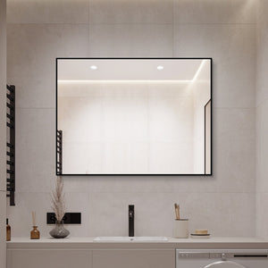 English Elm 24*32 Black Aluminum Framed Wall Mirror Hd Silver Glass for Bathroom or Entryway W2709P465775