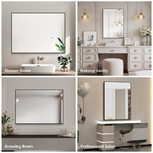 English Elm 24*32 Black Aluminum Framed Wall Mirror Hd Silver Glass for Bathroom or Entryway W2709P465775