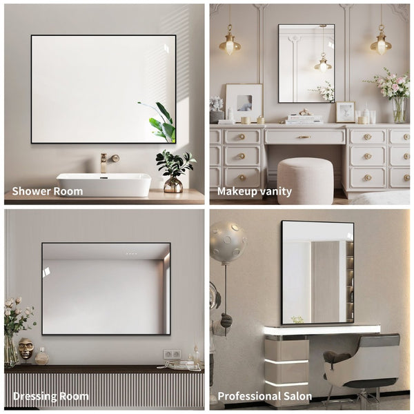 English Elm 24*32 Black Aluminum Framed Wall Mirror Hd Silver Glass for Bathroom or Entryway W2709P465775