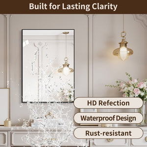 English Elm 24*32 Black Aluminum Framed Wall Mirror Hd Silver Glass for Bathroom or Entryway W2709P465775