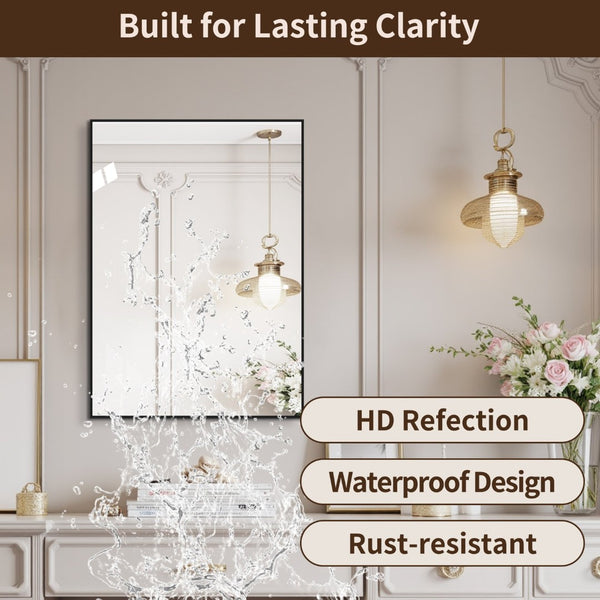 English Elm 24*32 Black Aluminum Framed Wall Mirror Hd Silver Glass for Bathroom or Entryway W2709P465775
