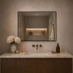 English Elm 30 Inch Black Aluminum Bathroom Wall Mirror with LED Lighting Horizontal Vertical Mount W2709P465777