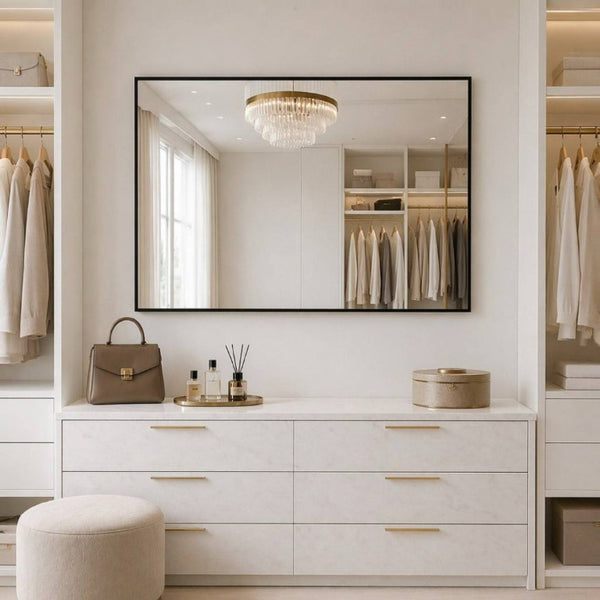 English Elm 30 Inch Black Aluminum Bathroom Wall Mirror with LED Lighting Horizontal Vertical Mount W2709P465777