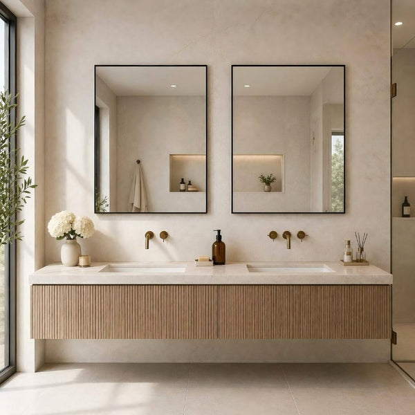 English Elm 30 Inch Black Aluminum Bathroom Wall Mirror with LED Lighting Horizontal Vertical Mount W2709P465777