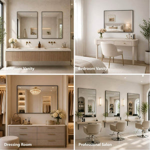 English Elm 30 Inch Black Aluminum Bathroom Wall Mirror with LED Lighting Horizontal Vertical Mount W2709P465777