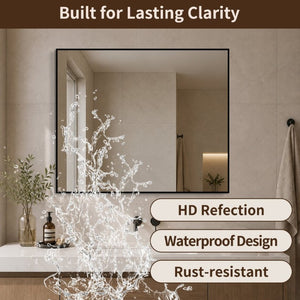 English Elm 30 Inch Black Aluminum Bathroom Wall Mirror with LED Lighting Horizontal Vertical Mount W2709P465777
