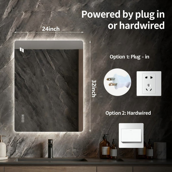 English Elm 24*32 Inch LED Vanity Mirror Anti Fog Wall Mounted Dimmable Backlit Bathroom Light W2709P465814